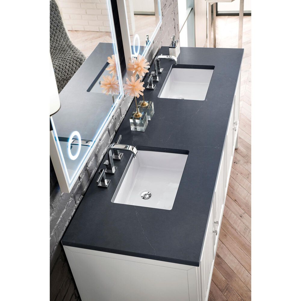 James Martin Vanities Athens 72&quot; Double Bathroom Vanity in Glossy White with 3 cm Charcoal Soapstone Quartz Top and Rectangular Sinks, , large