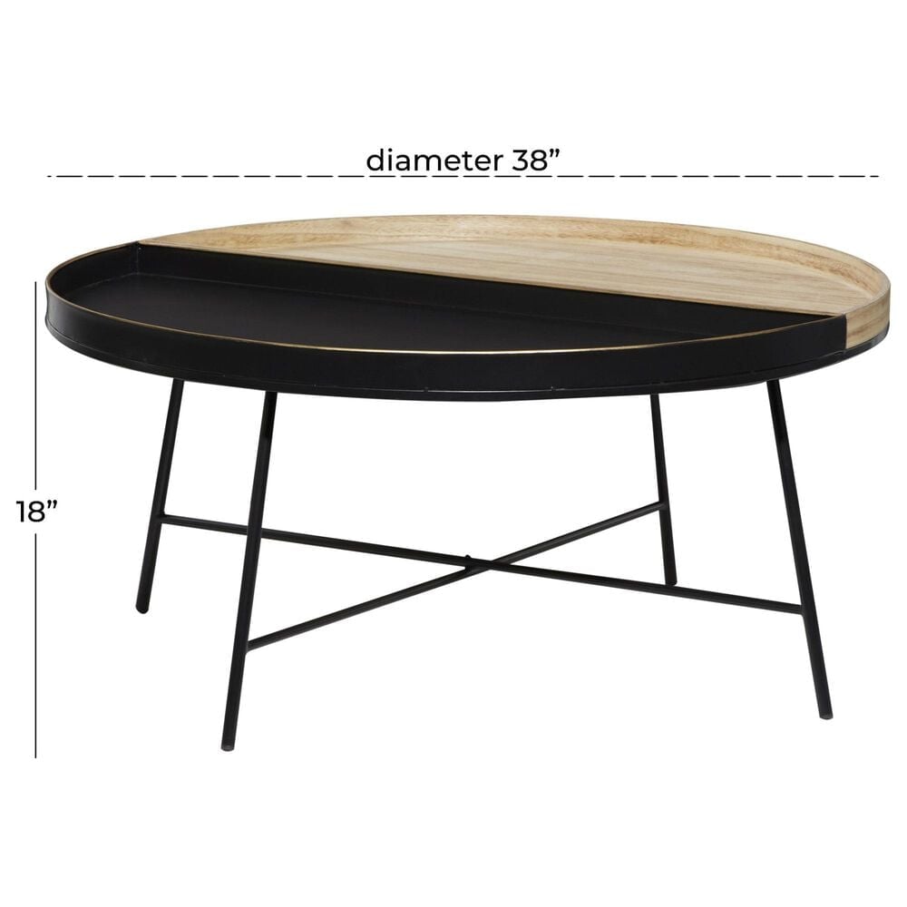 Maple and Jade Split Tray Coffee Table in Matte Black and Light Brown, , large
