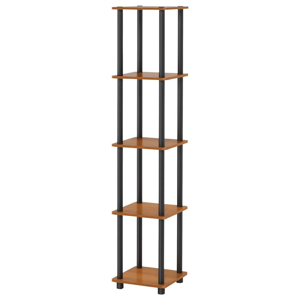 HOMLUX Turn-N-Tube 5-Tier Corner Square Display Bookshelf in Light Cherry and Black, , large
