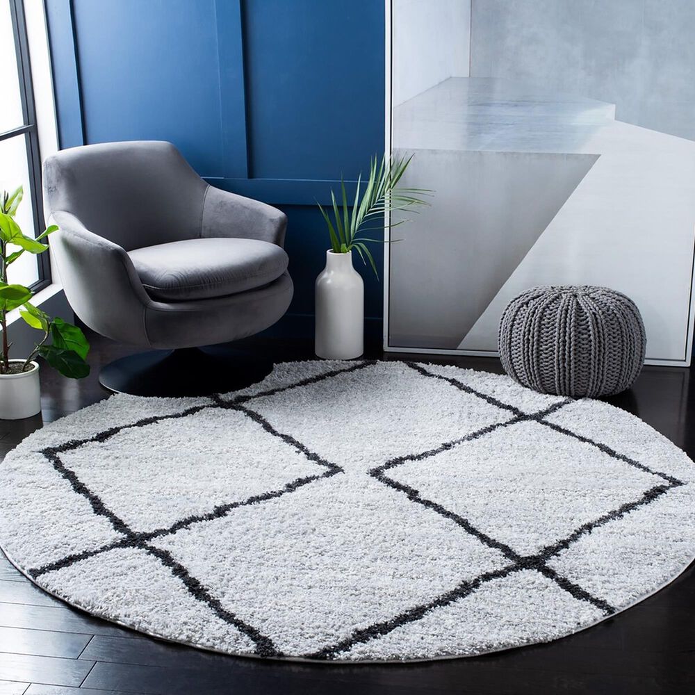 Safavieh August Shag AUG572F 6&#39;7&quot; Round Ivory and Grey Area Rug, , large