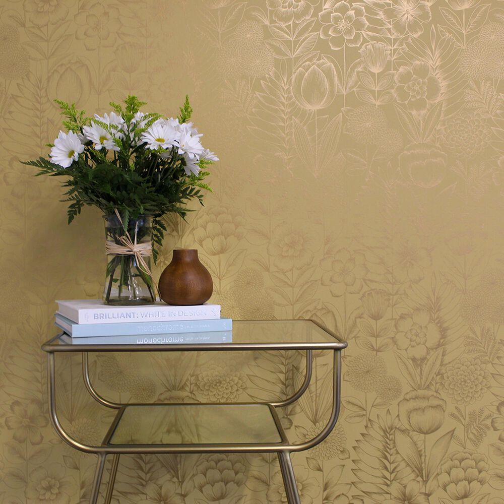 Tempaper Homestead Floral 198" x 20.5" Peel and Stick Wallpaper in Metallic Marigold, , large