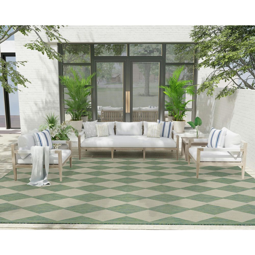 Nourison Positano Geometric Blue and Green 9&#39; x 12&#39; Indoor/Outdoor Area Rug, , large