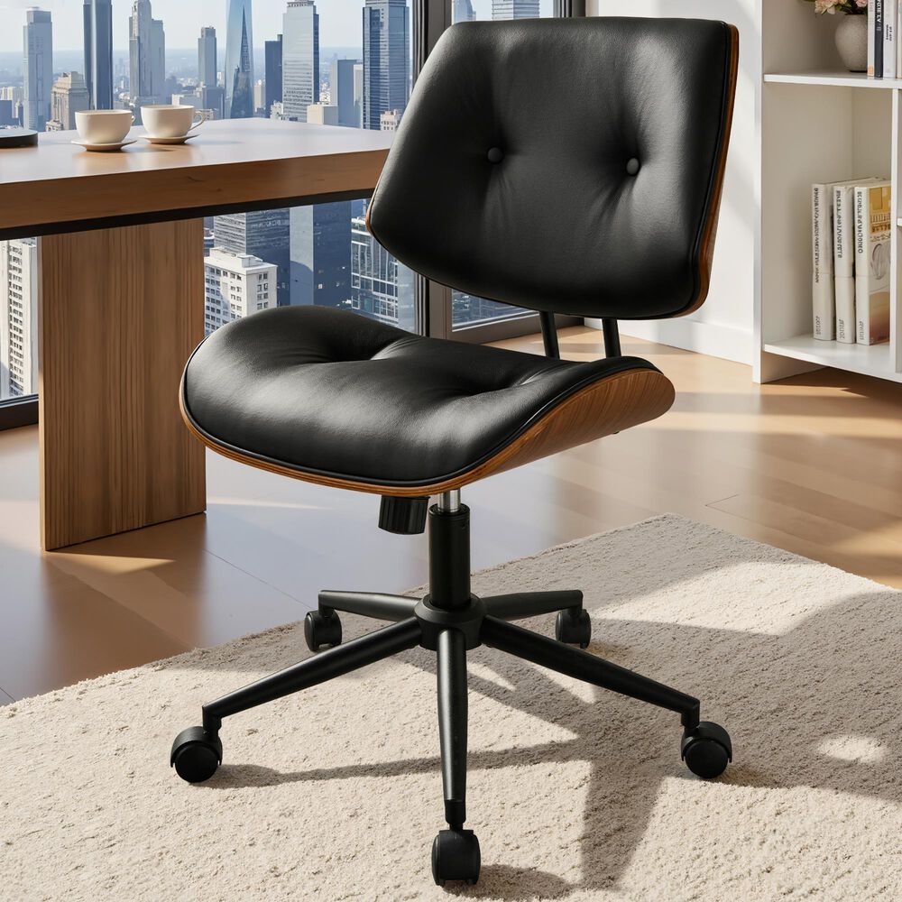 HOMLUX Ergonomic Swivel Office Chair with Button-Tufted Cushion in Black, , large