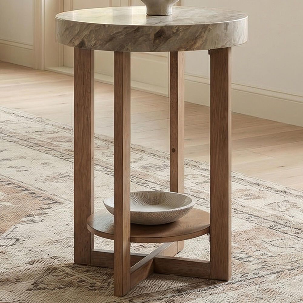 Belle Furnishings Danby Chairside Table in Nutmeg and Alabaster, , large
