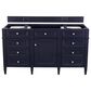 James Martin Vanities Brittany 60" Single Bathroom Vanity in Victory Blue with 3 cm Carrara White Marble Top and Rectangle Sink, , large