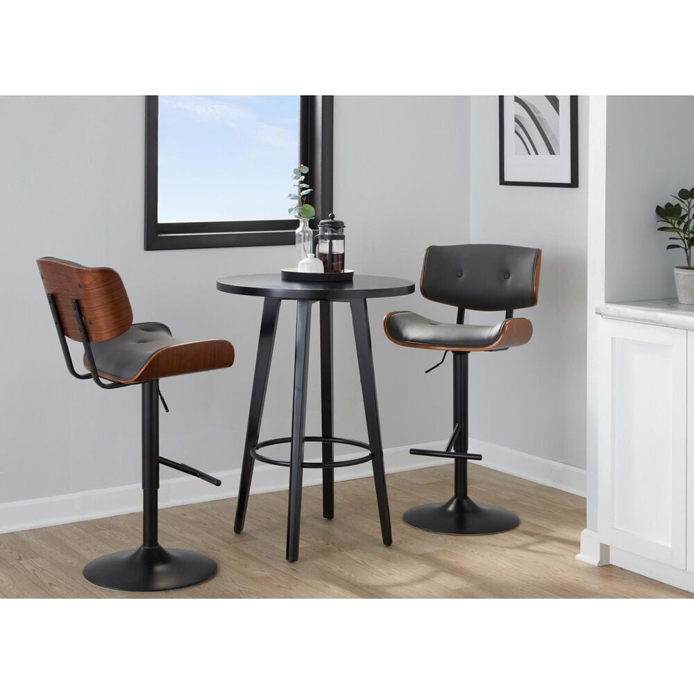 Lumisource Lombardi Swivel Adjustable Barstool with Grey Cushion in Black and Walnut, , large