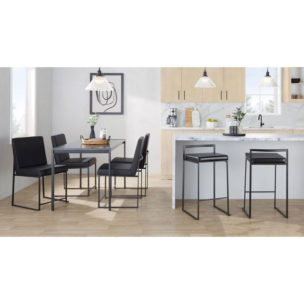LumiSource Fuji Side Chair with Black Faux Leather Cushion in Black (Set of 2), , large