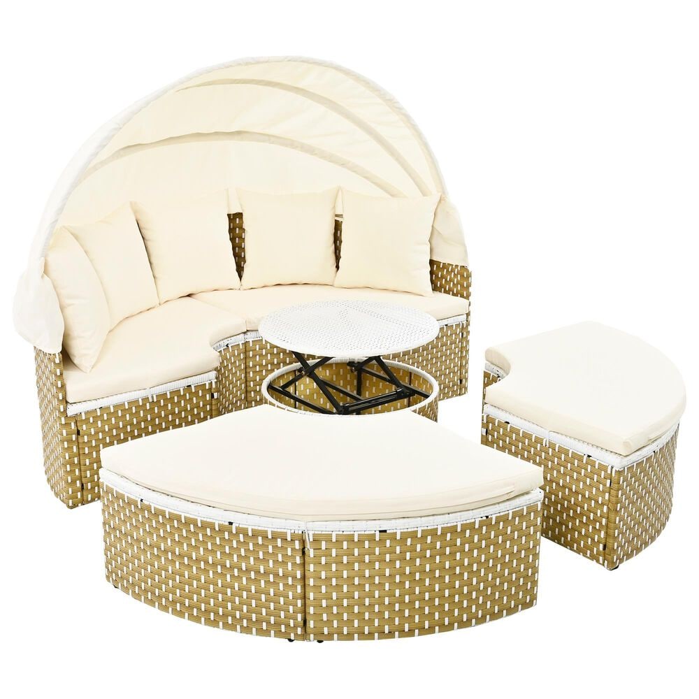 HOMLUX Patio Furniture Round Outdoor Sectional Sofa Set in Beige, , large