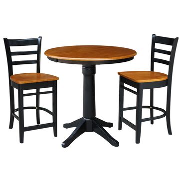 International Concepts Modern Farmhouse Casual Round 3-Piece Counter Height Dining Set in Black and  Cherry, , large