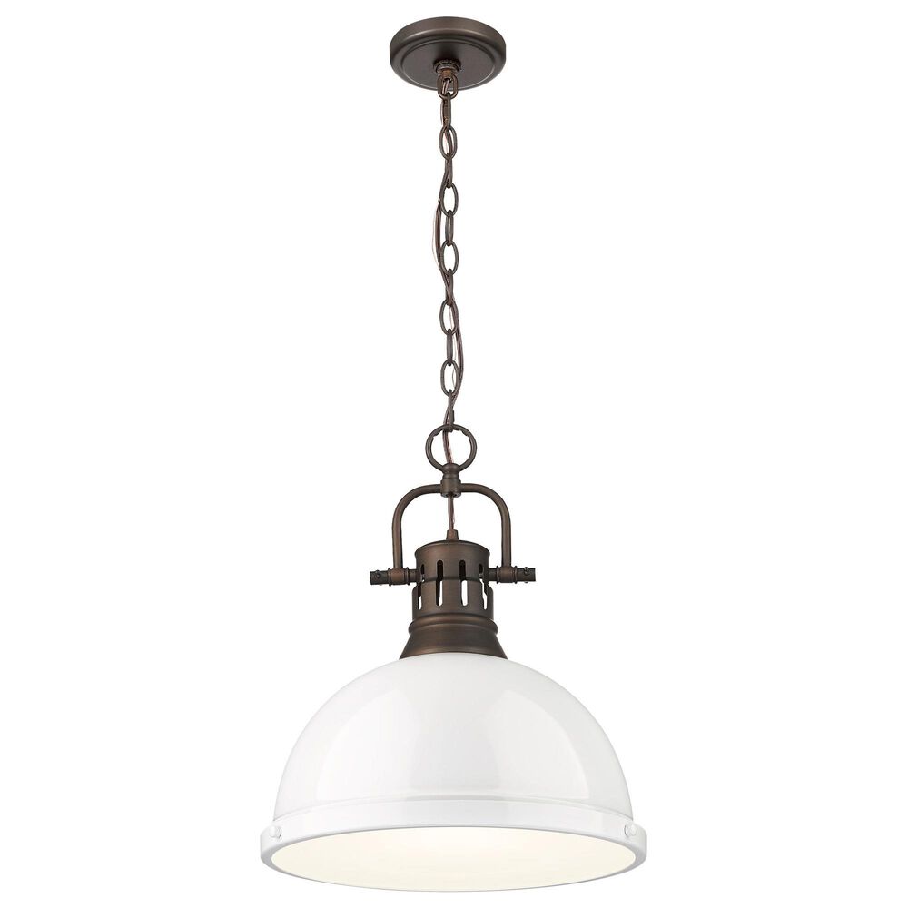 Golden Lighting Duncan 1-Light Pendant with Chain and White Shade in Rubbed Bronze, , large