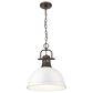 Golden Lighting Duncan 1-Light Pendant with Chain and White Shade in Rubbed Bronze, , large