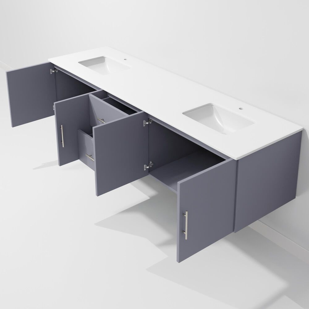 Lexora Home Geneva 80" Double Bathroom Vanity in Dark Grey with 2 cm White Quartz Top and Rectangular Sinks, , large
