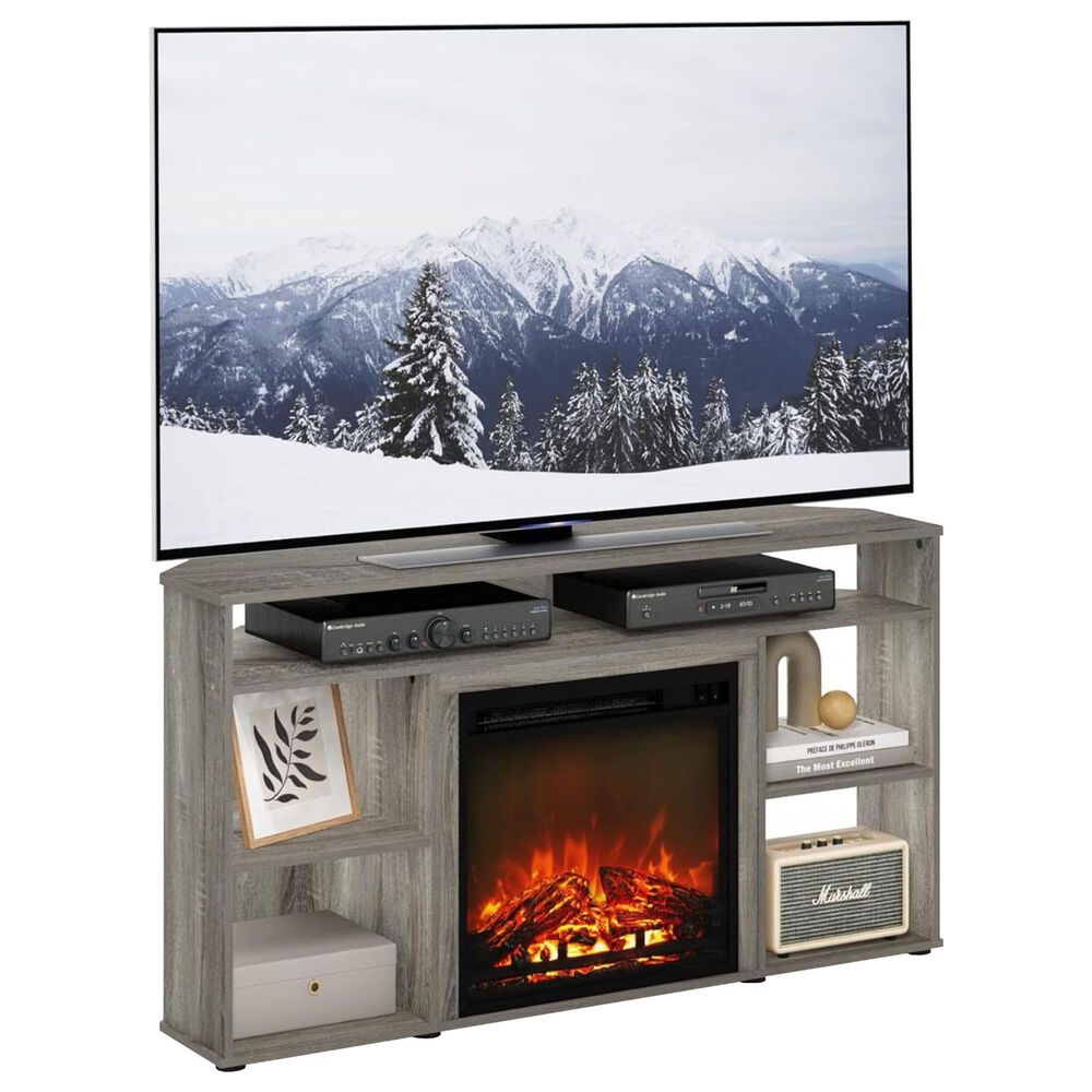 HOMLUX 47" Corner TV Stand with Electric Fireplace in French Oak Grey, , large