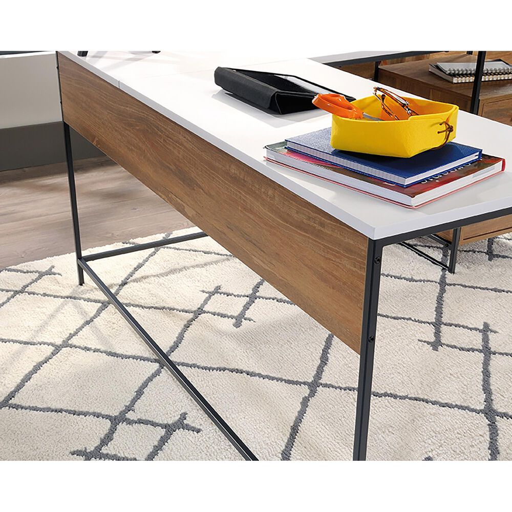 Sauder Tremont Row L-Shaped Desk in Sindoori Mango and White, , large
