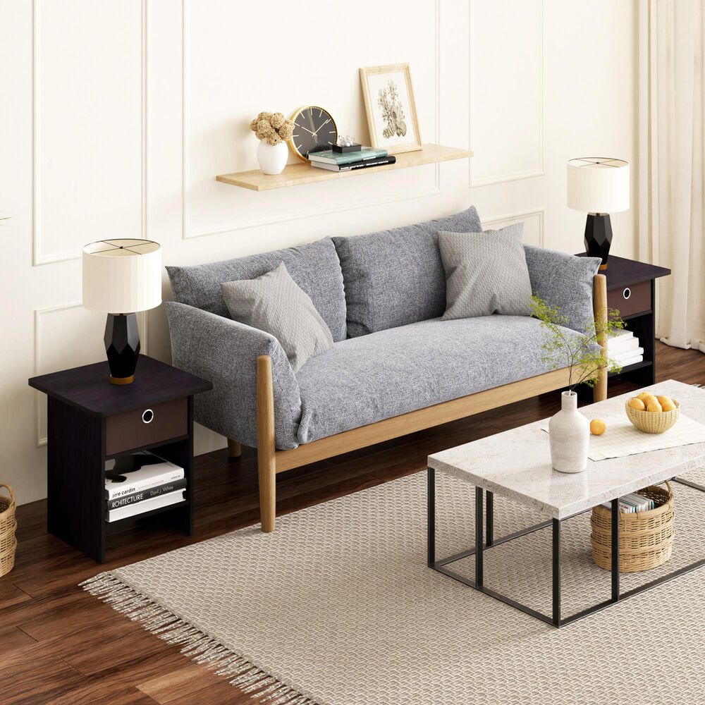 HOMLUX 1-Drawer Modern Nightstand with Open Shelf in Dark Walnut (Set of 2), , large