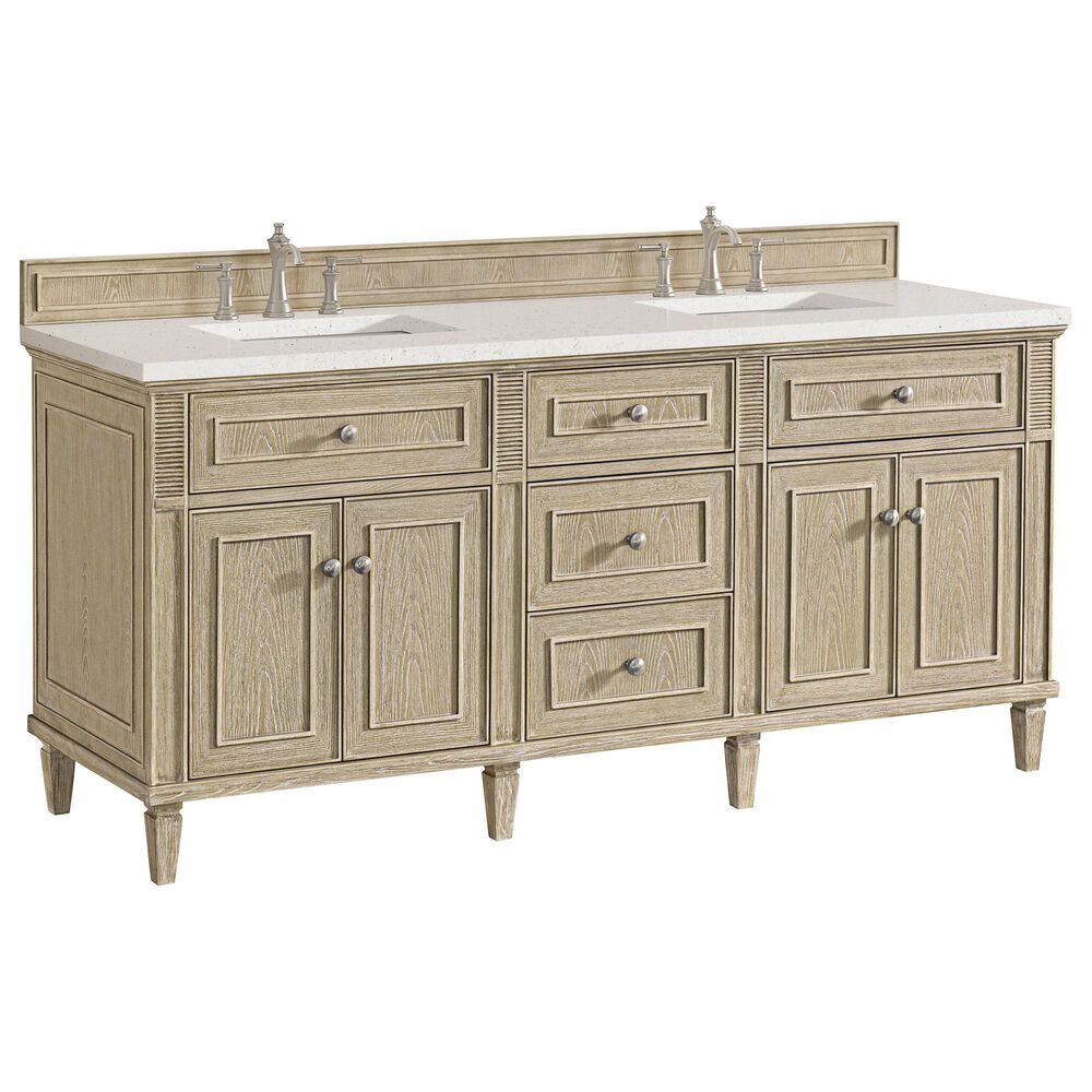 James Martin Vanities Lorelai 72" Double Vanity in Whitewashed Oak with 3 cm Lime Delight Quartz Top, , large