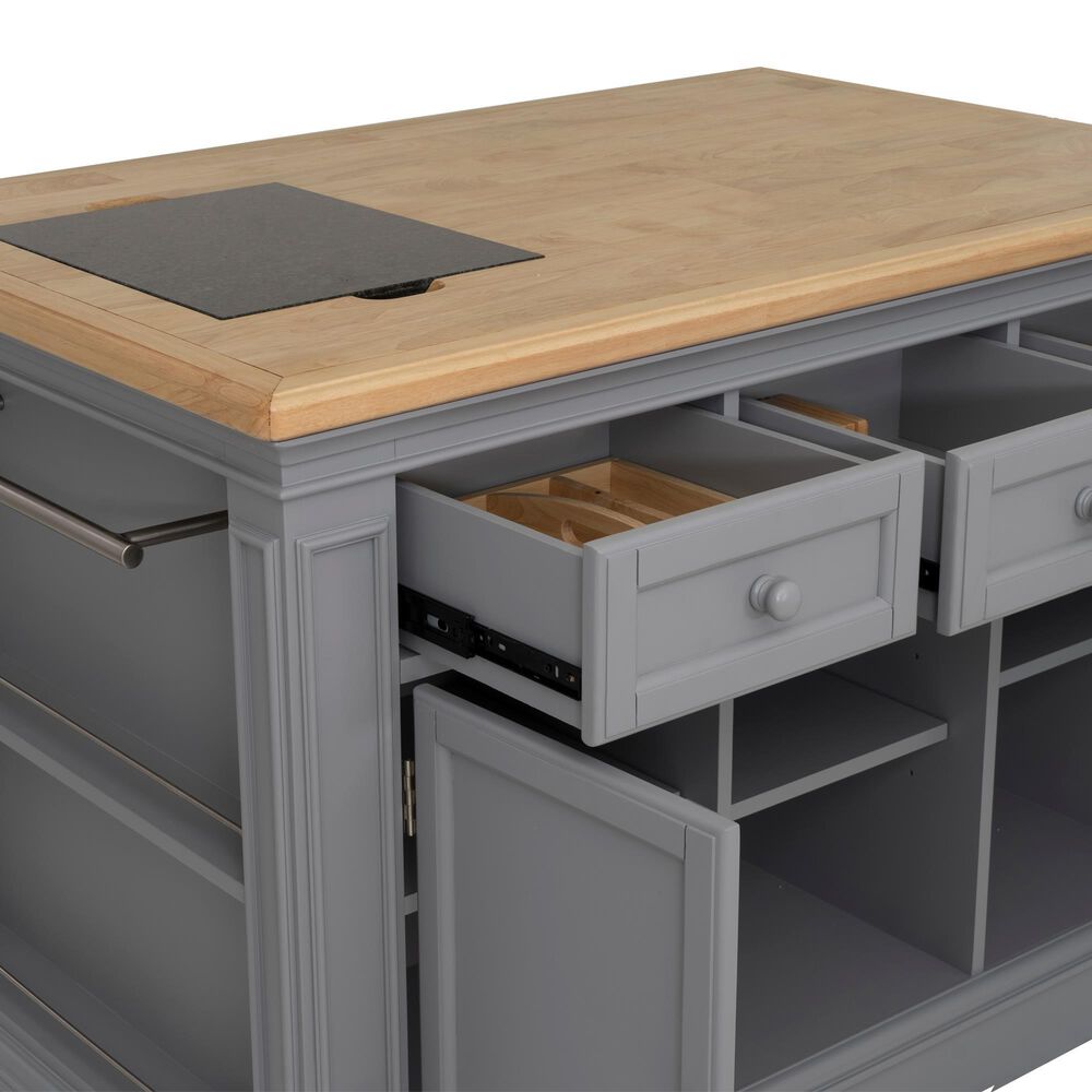 Linon Home Decor Posie Kitchen Island with 2 Stools in Grey, Natural and Black, , large