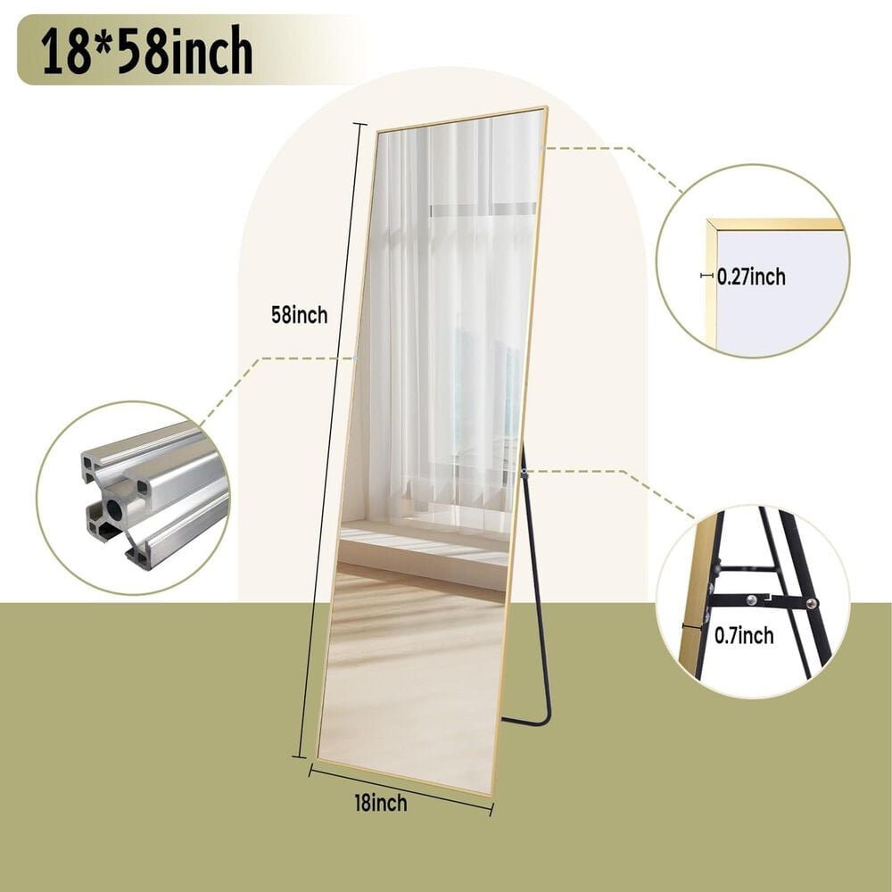 HOMLUX 18" x 58" Rectangular Full Length Floor Mirror in Gold, , large