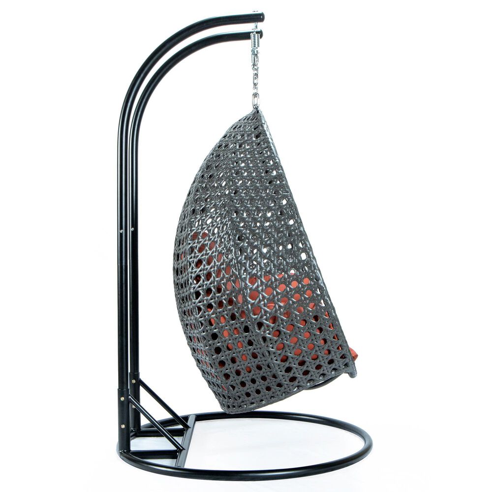 Leisuremod Patio 2-Seat Hanging Egg Swing Chair with Dark Orange Cushion in Charcoal, , large