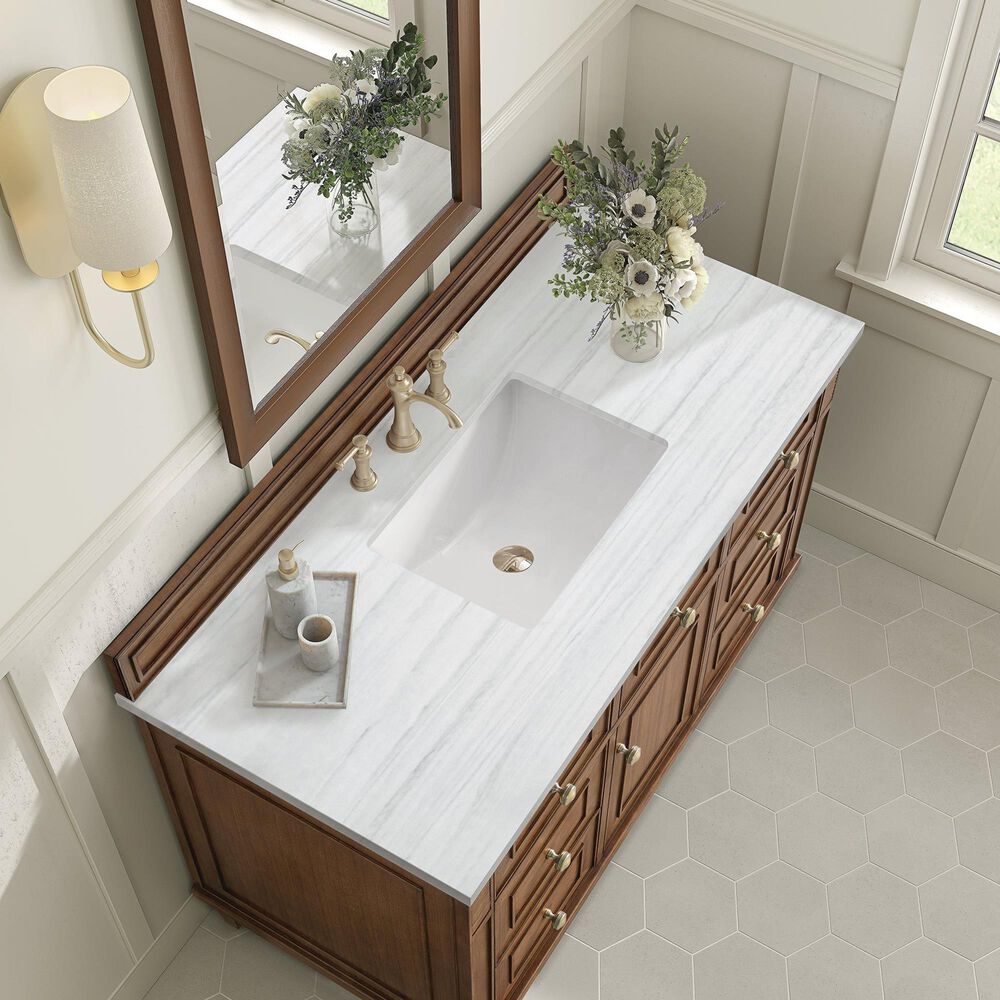 James Martin Vanities Lorelai 48&quot; Single Vanity in Mid-Century Walnut with 3 cm Arctic Fall Solid Surface Top, , large