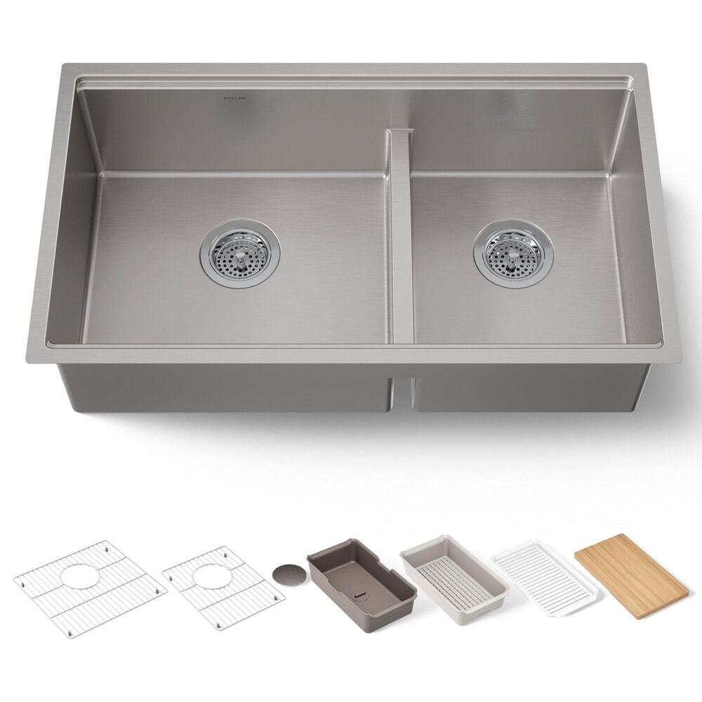 Kohler Strive 32" Undermount Double Bowl Kitchen Sink in Stainless Steel, , large