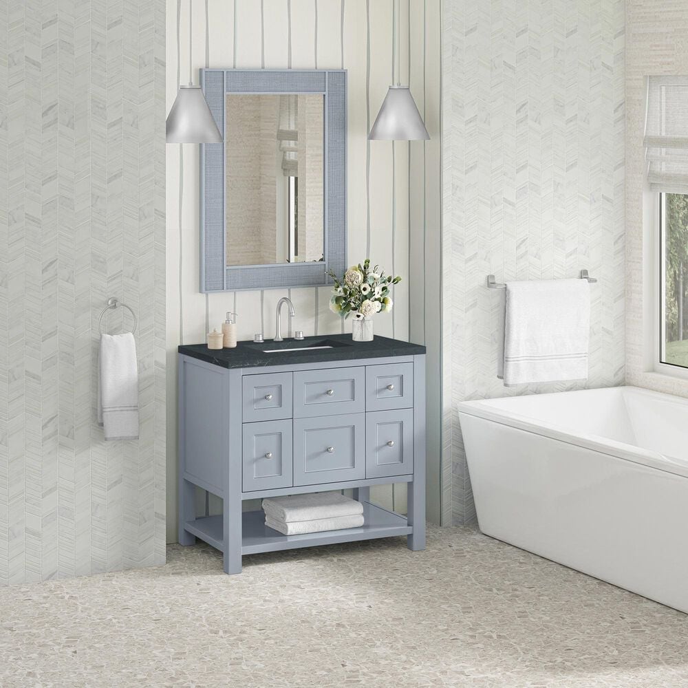 James Martin Vanities Breckenridge 36&quot; Single Bathroom Vanity in Serenity Blue with 3 cm Charcoal Soapstone Quartz Top and Rectangular Sink, , large