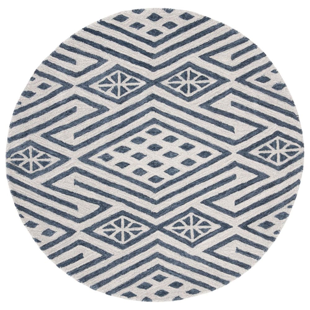 Safavieh Micro-Loop MLP611M 5" Round Blue and Ivory Area Rug, , large