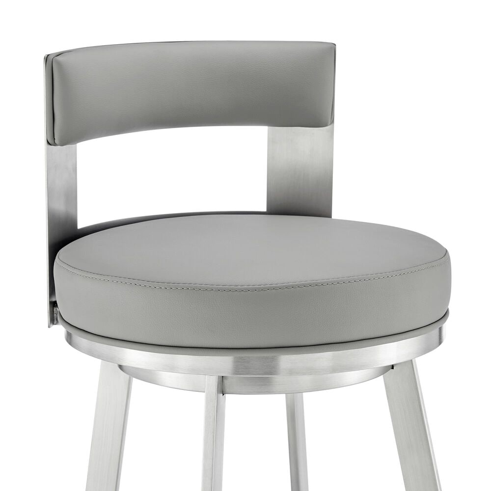 Blue River Flynn 30&quot; Swivel Bar Stool with Light Gray Cushion in Brushed Stainless Steel, , large