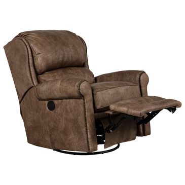 Smith Brothers 5000 Series Leather Swivel Glider Power Recliner in Beige Brown Tone, , large
