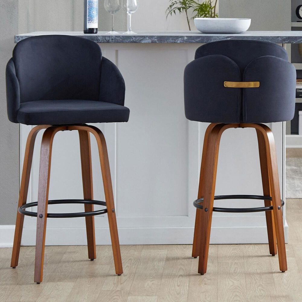 LumiSource Dahlia Swivel Counter Stool with Cream Velvet Upholstery in Walnut and Chrome (Set of 2), , large