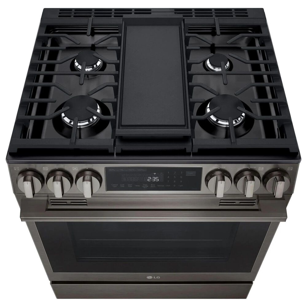 LG 2-Piece Kitchen Package with 6.3 Cu. Ft. Smart Slide-In Gas Range and 2.1 Cu. Ft. Smart Over-the-Range Microwave in Black Stainless Steel, , large