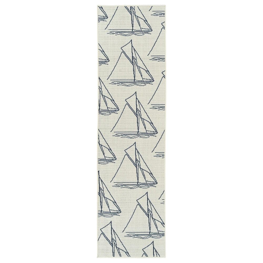 Kaleen Rugs Amalie 2"2" x 8" Ivory and Navy Indoor/Outdoor Runner, , large