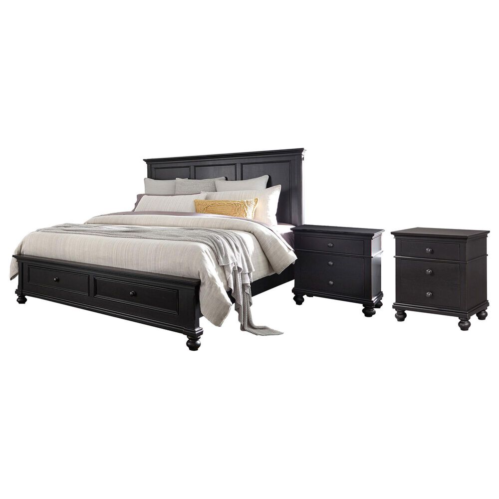 Riva Ridge Oxford Queen Storage Panel Bed with Two Nightstands in Black, , large