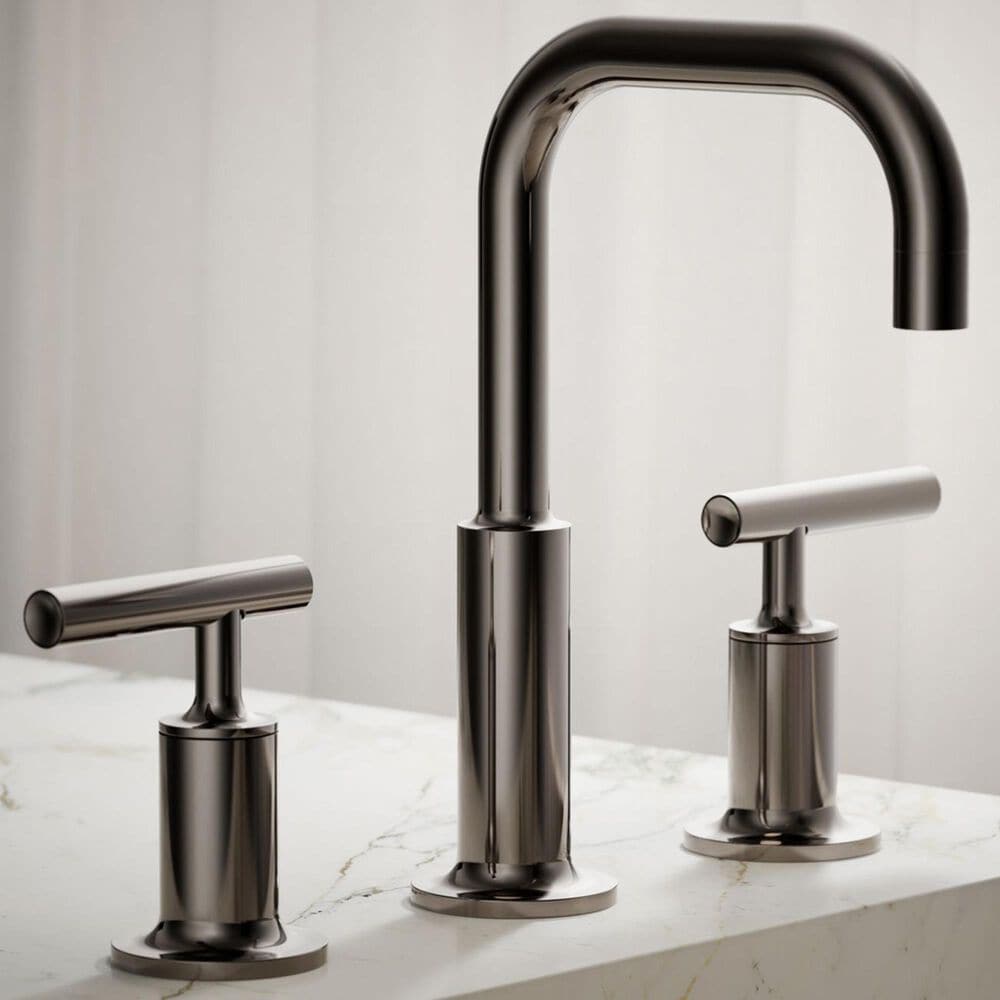 Kohler Purist Widespread Bathroom Sink Faucet with Lever Handles and High Gooseneck Spout in Vibrant Titanium, , large