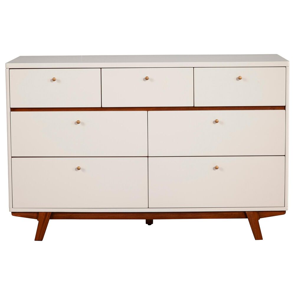 Alpine Furniture Dakota 7Drawer Dresser in White and Acorn Nebraska