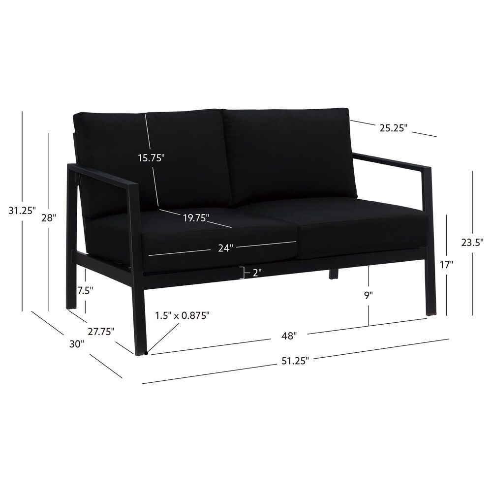 Linon Home Decor Holland Outdoor Loveseat with Black Cushions in Black, , large