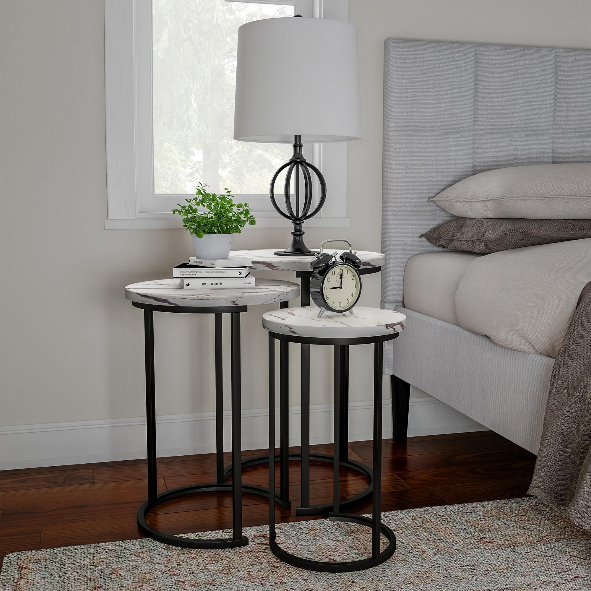 Timberlake Hastings Home Nesting Tables in White Marble Set of 3