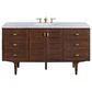 James Martin Vanities Amberly 60" Single Bathroom Vanity in Walnut with 3 cm Carrara White Marble Top and Rectangular Sink, , large