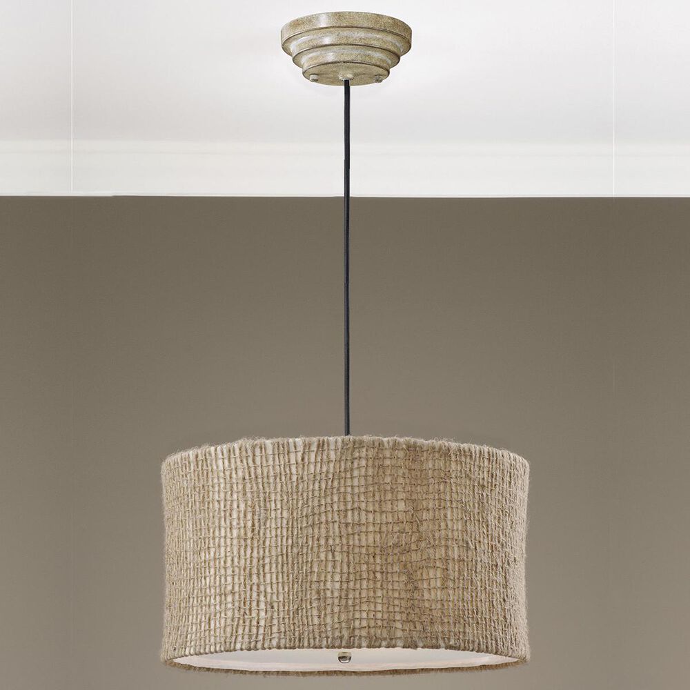 Uttermost Burleson 3 Light Drum Pendant in Natural/Beige, , large