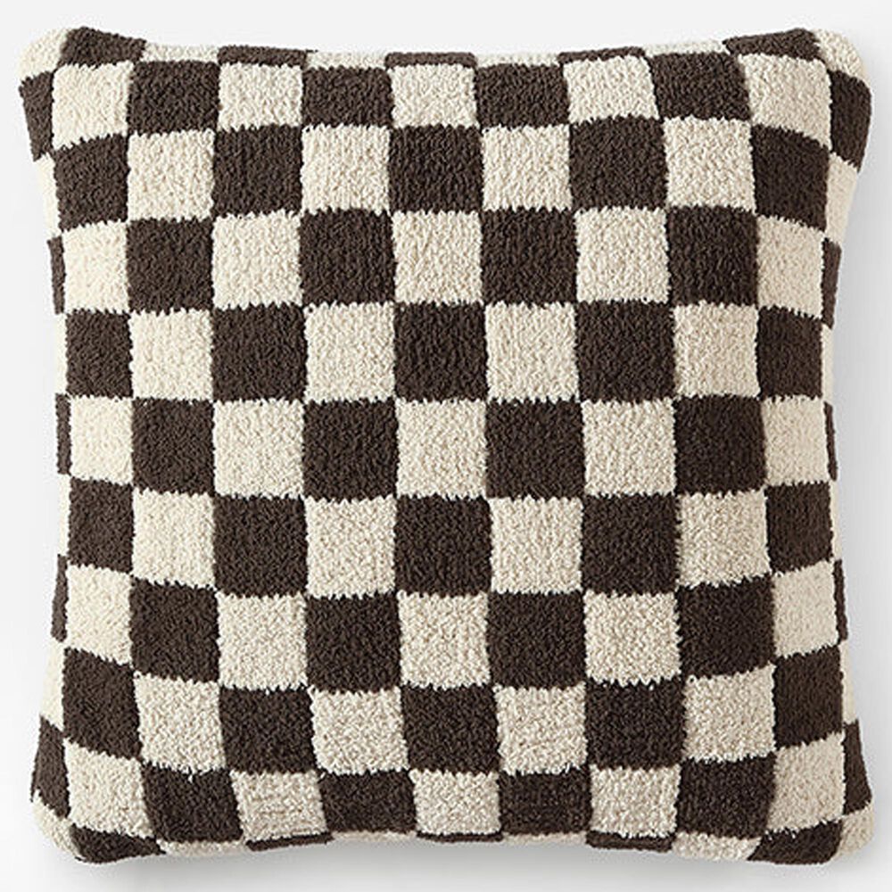 Sunday Citizen Checkerboard 20" Square Throw Pillow in Mocha and Sahara Tan, , large