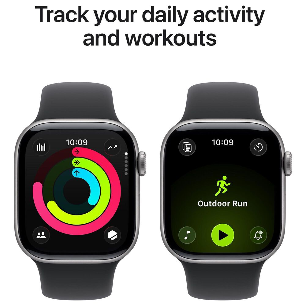 Apple Watch Series 11 (GPS) 46mm Aluminum Case with Black Sport Band - M/L in Space Gray and 2-Year AppleCare+, , large