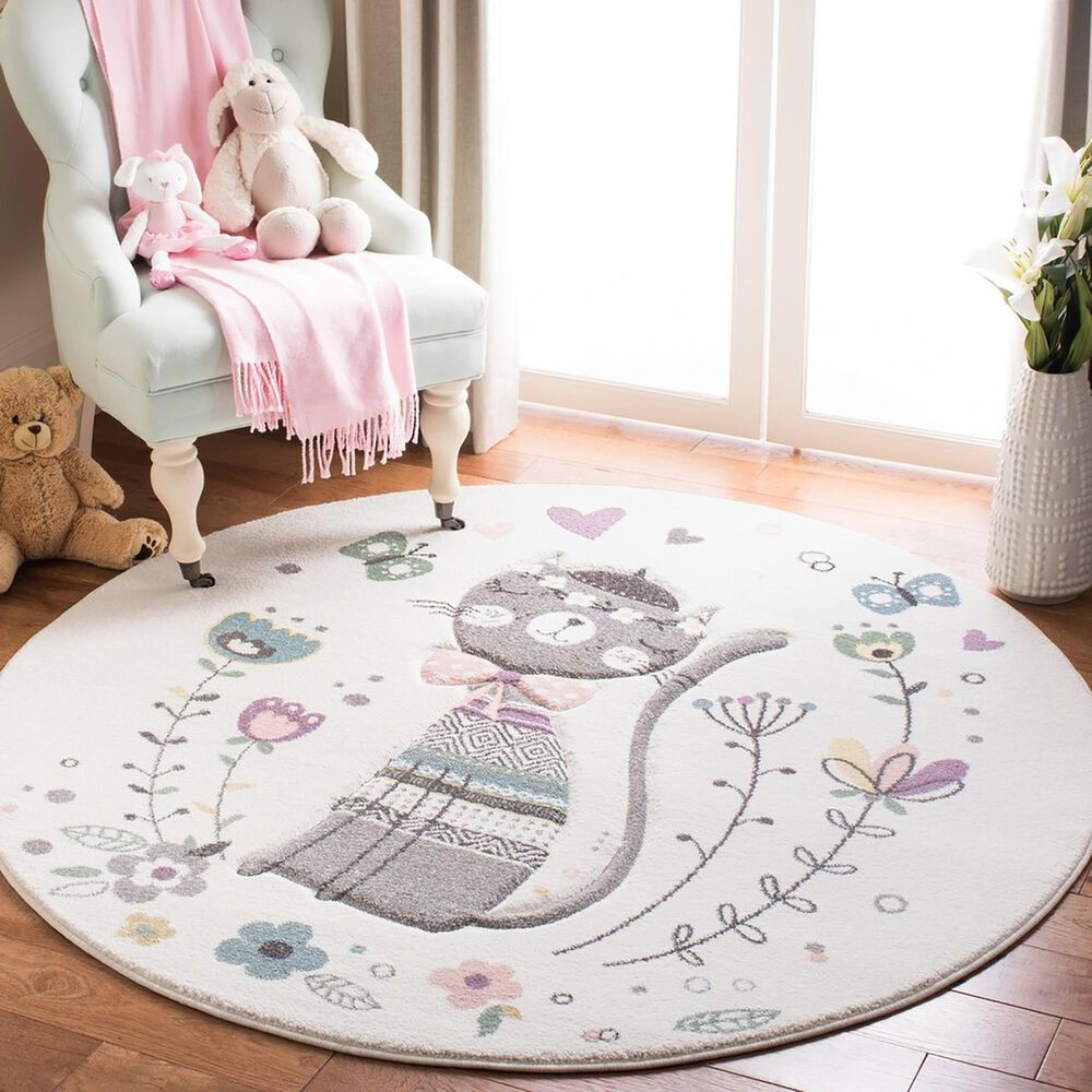Safavieh Carousel CRK187 3&#39; Round Ivory and Pink Kids  Area Rug, , large