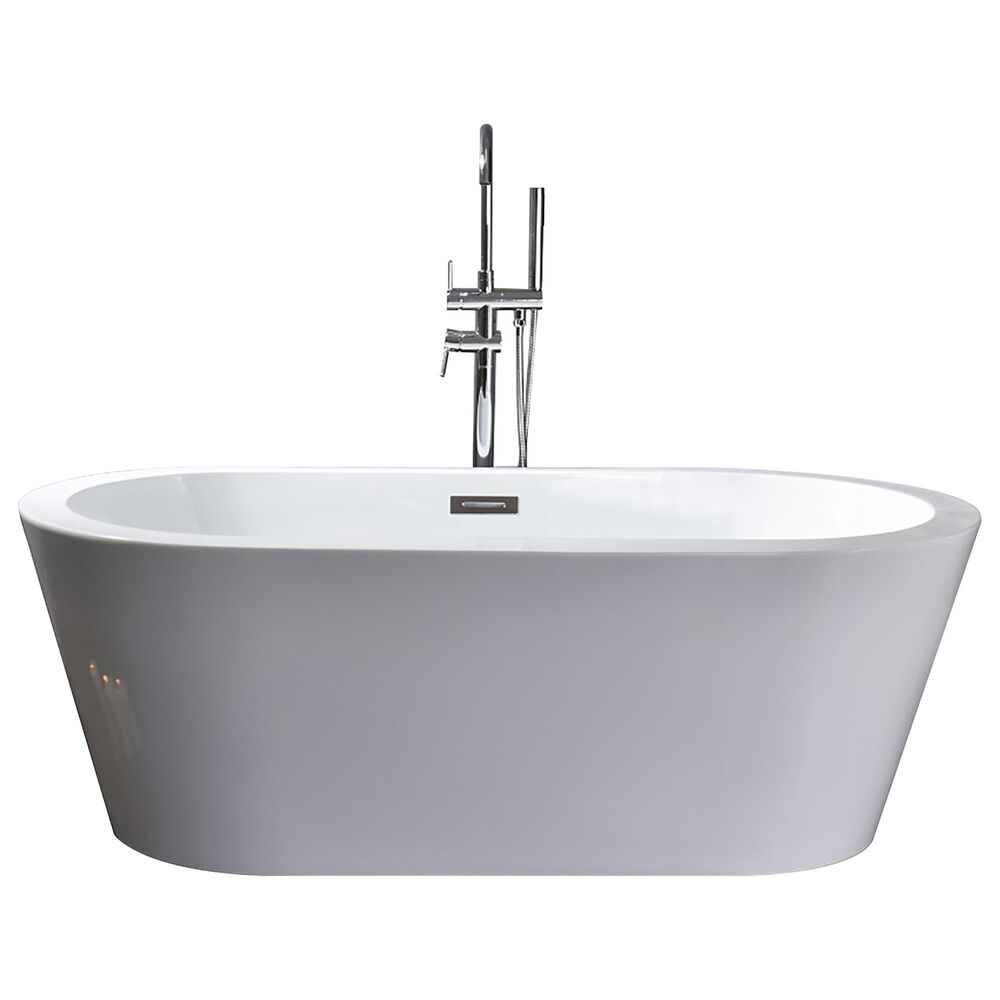 Lexora Home Lure 59" Free Standing Acrylic Bathtub with Chrome Drain in White, , large