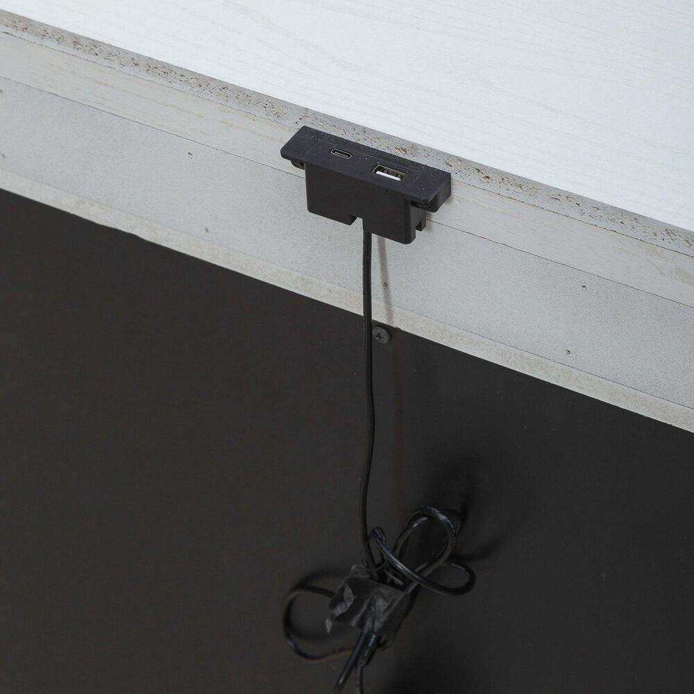 Belle Furnishings Reflections Queen Upholstered Bed with Two Nightstands in Pearl White and Rhinestone, , large