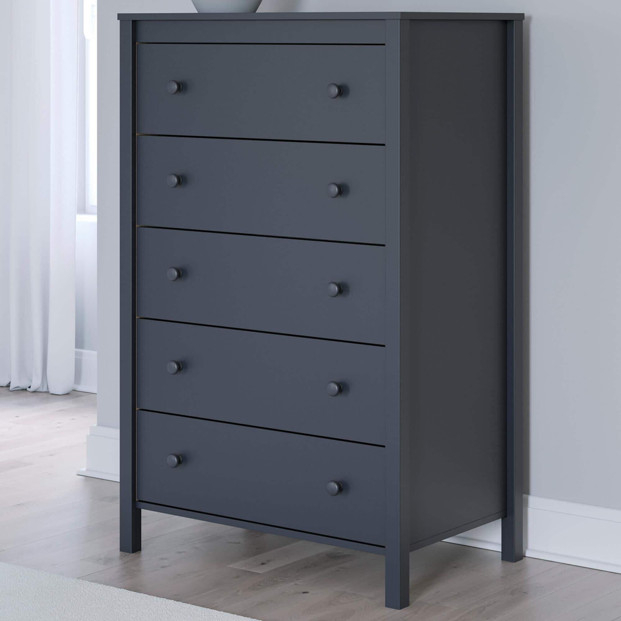 Ashley Simmenfort 5-Drawer Chest in Matte Navy Blue