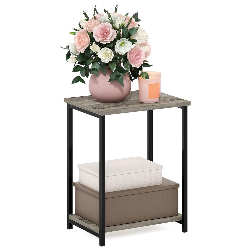 HOMLUX 2-Tier End Table with Open Shelf Storage Display in French Oak, , large