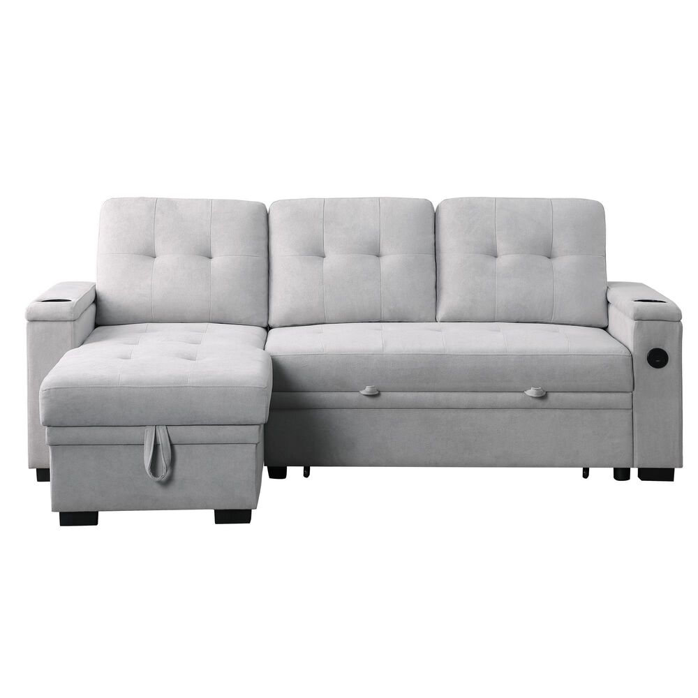 Lilola Home Ashlyn II 84&quot; Stationary Sleeper Sofa with Storage Chaise in Gray, , large