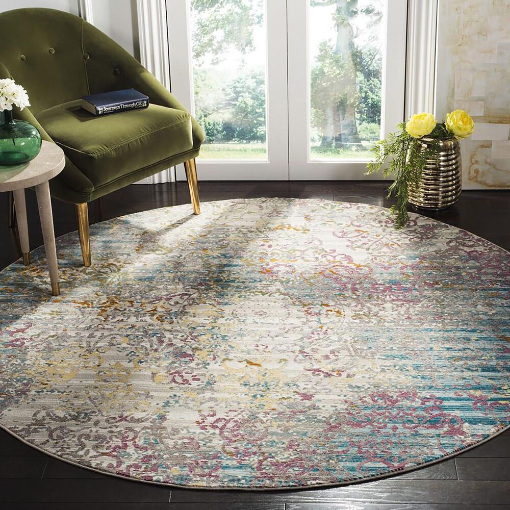 Safavieh Aria  Damask 6&#39;6&quot; Round Cream and Multicolor Area Rug, , large