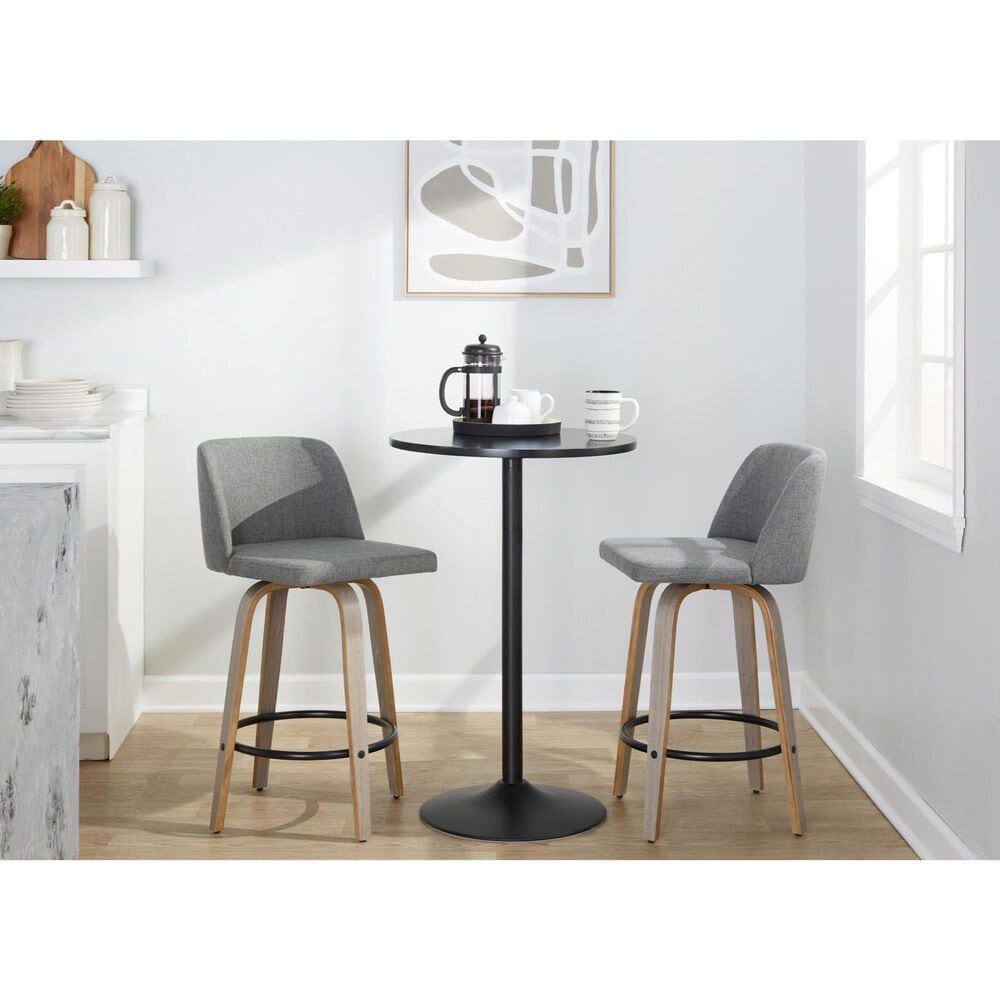 LumiSource Toriano Swivel Counter Stool with Cream Noise Fabric Upholstery in Whitewashed and Black (Set of 2), , large