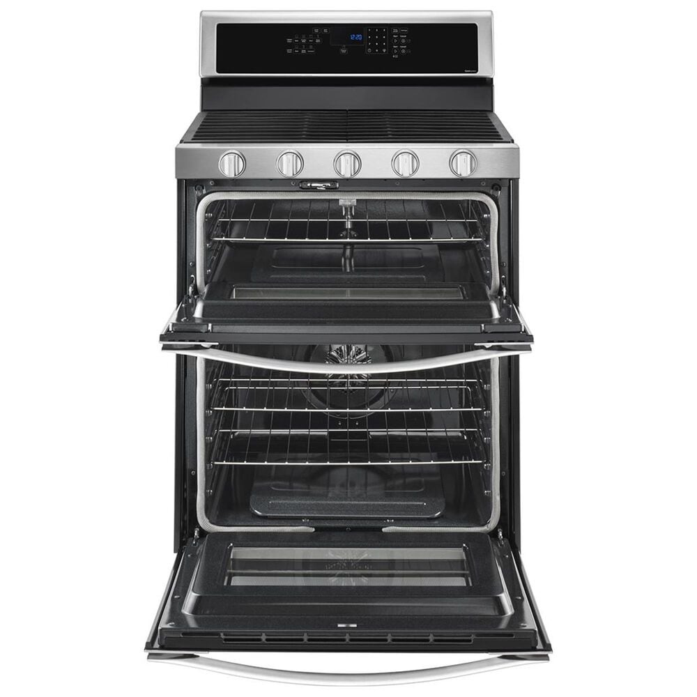 Whirlpool 6.0 Cu. Ft. Gas Double Oven Range with Center Oval Burner in Stainless Steel NFM